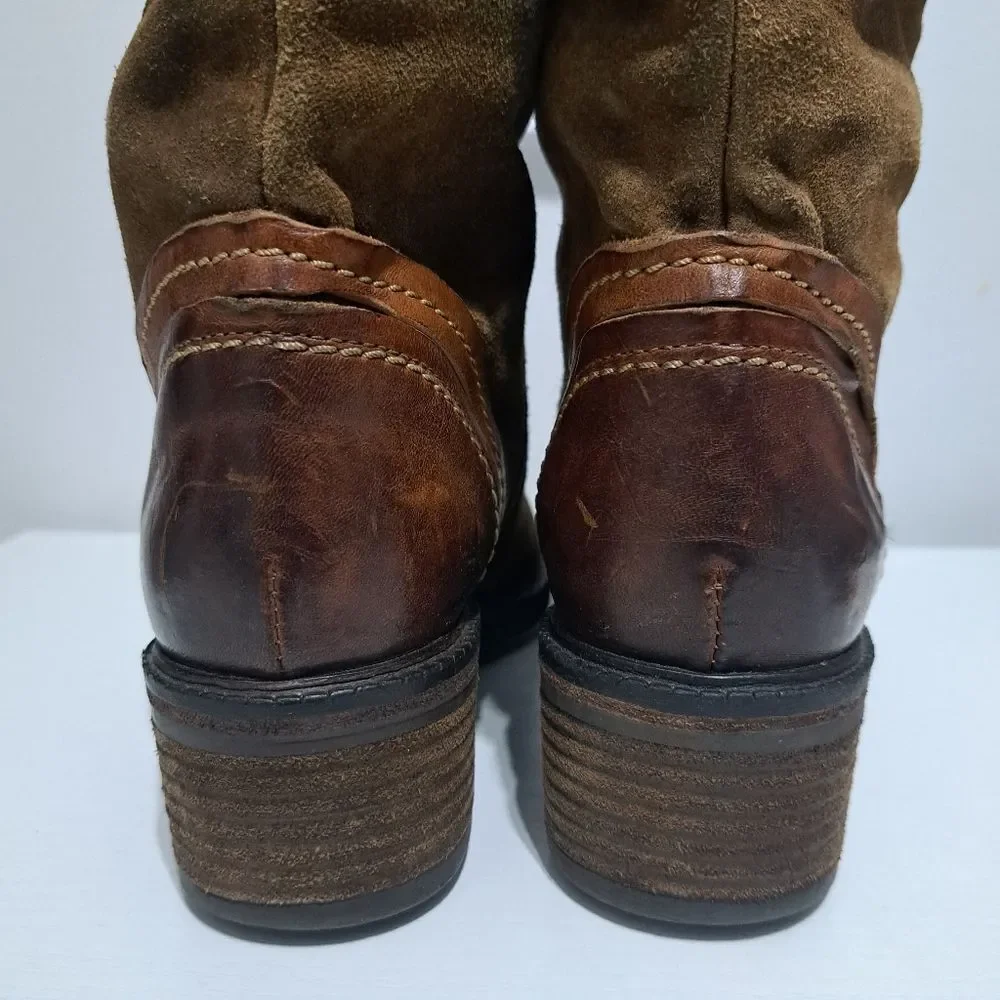 Vic Italian Leather Suede Western Cowgirl Moto Boho Women's Boots Size 37 Brown